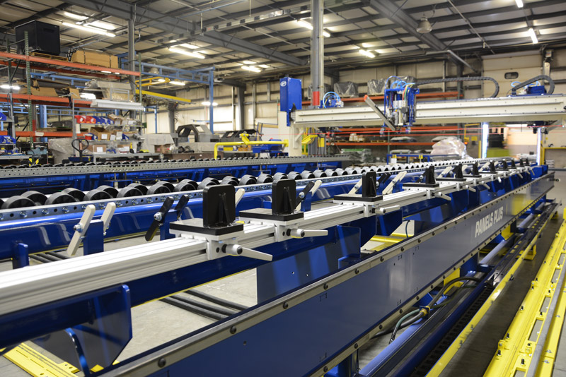 Table with Color-Coded Stud Locators, Pop-Up Roller Conveyors and Squaring Edge