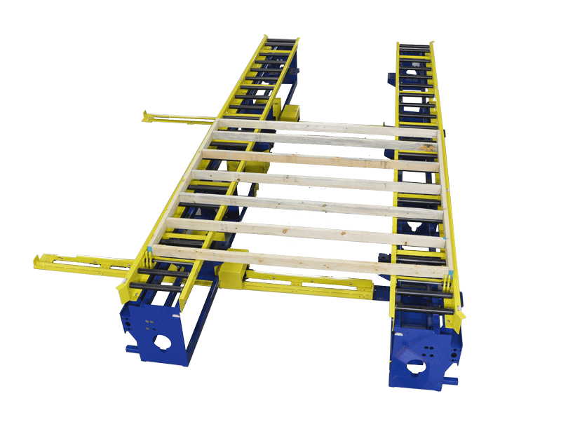 Wall Panel Squaring Table with stud locators and indexing tool carriages.